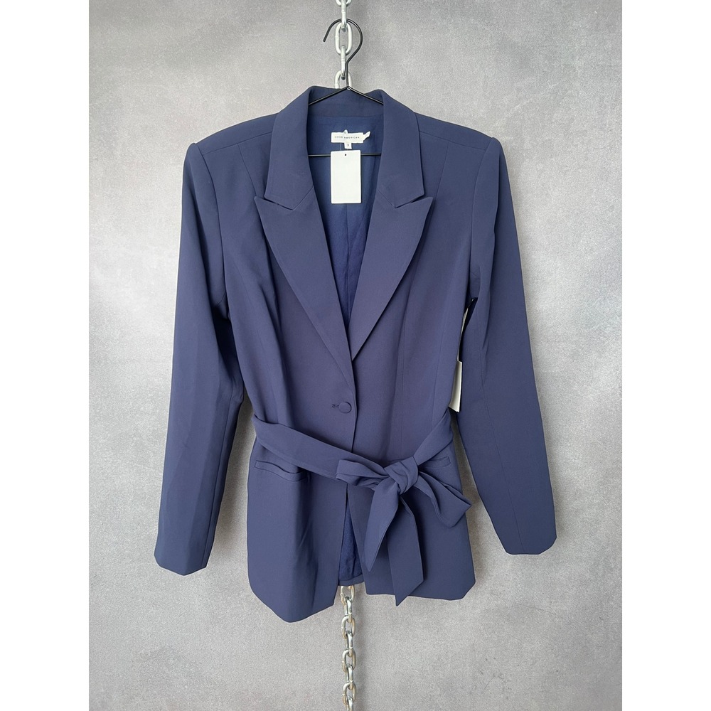 Good American Blazer Belted Jacket Business Career Blue Rinse Size 3‎